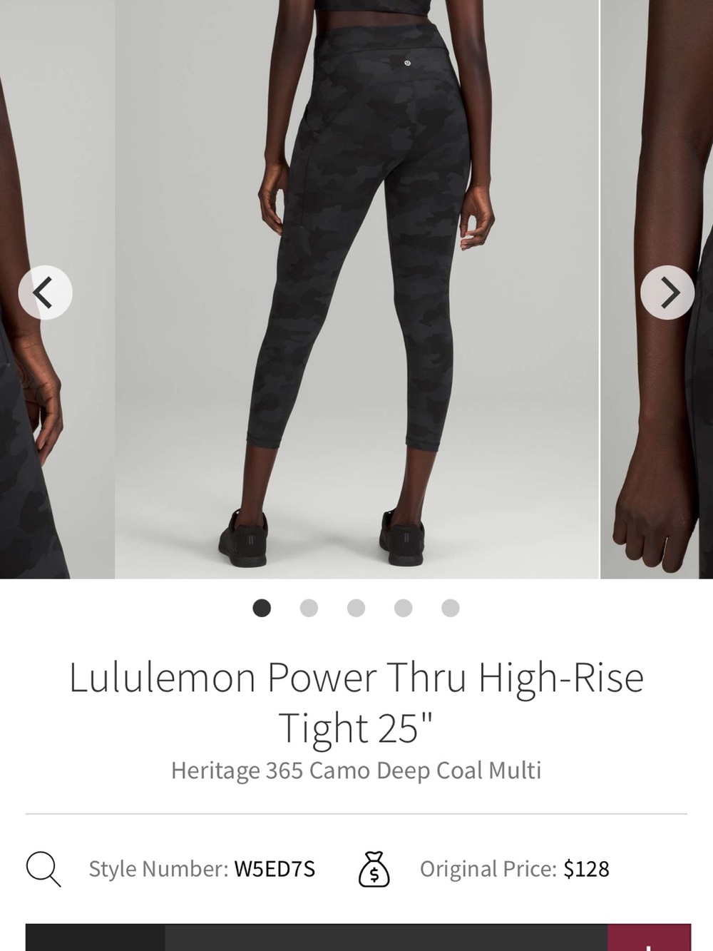 lululemon athletica Power Thru High-Rise Tight 25" – Deep Coal Camo- size 2